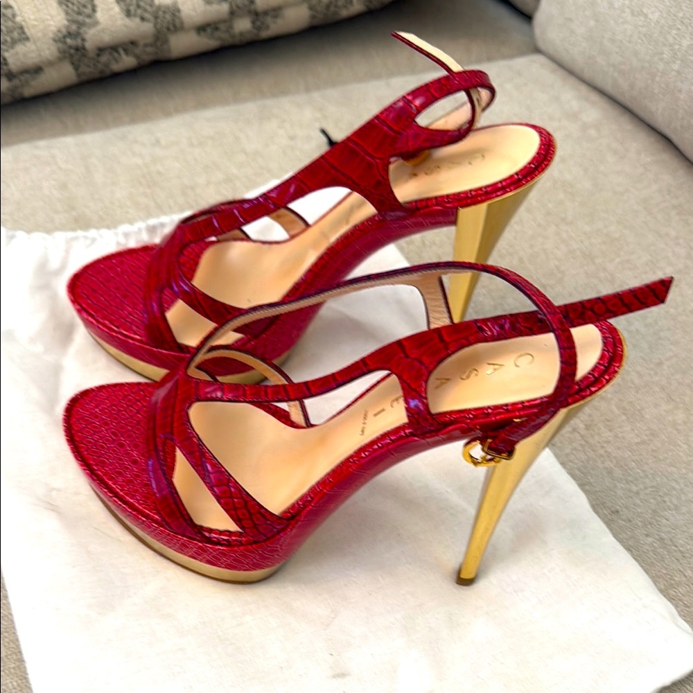 Casadei Elegant Red and Gold Stilettos